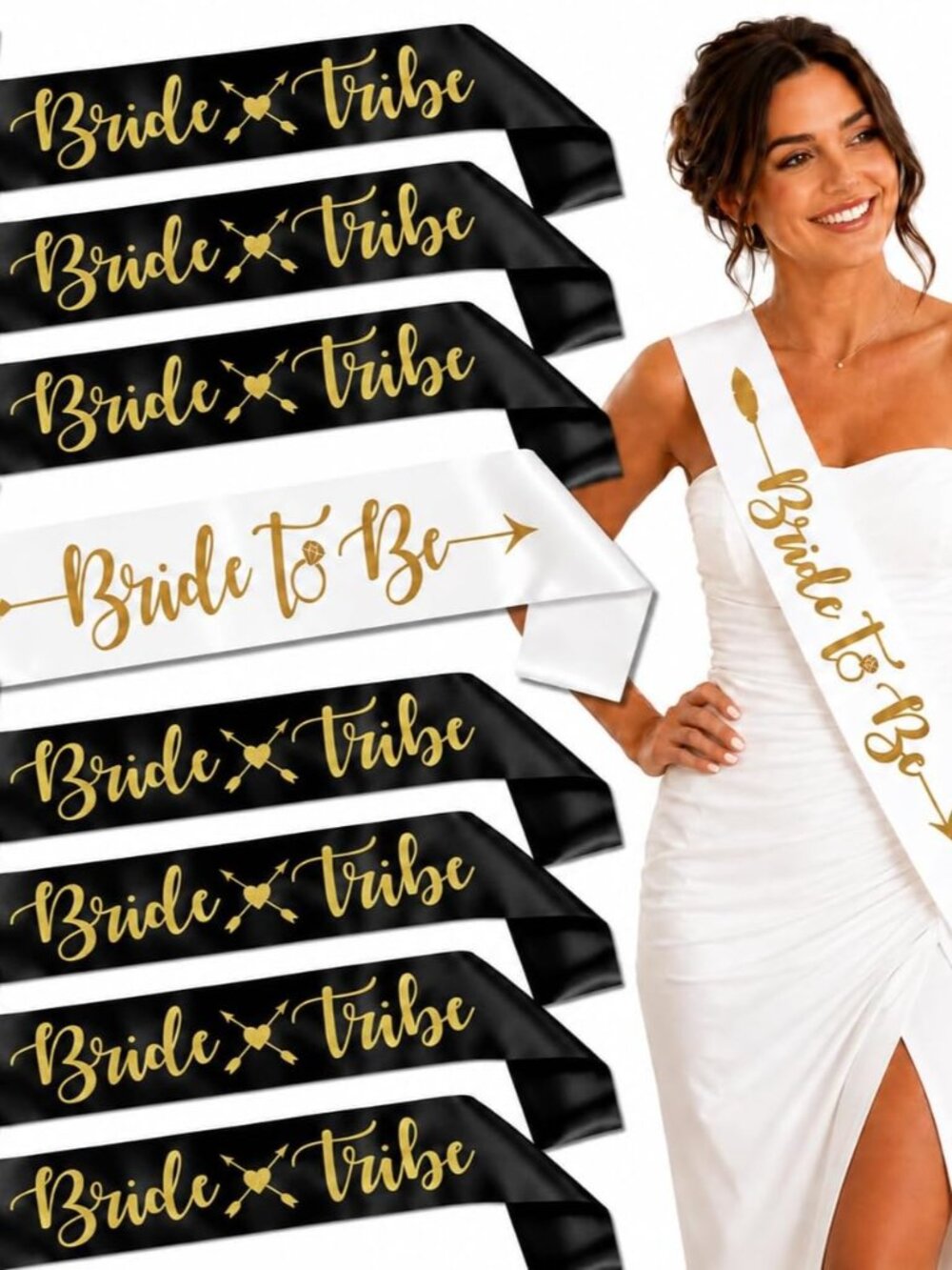 Bride Tribe Bridesmaids Sashes, 8 Pack Satin, Black